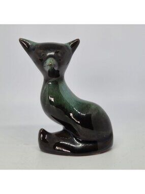Blue Mountain Pottery Fox Figurine Vintage Green Drip Glaze MCM Ceramic Animal